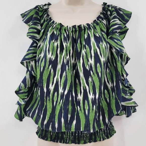 Michael Kors Peasant Blouse Shirt Elastic Waist Ruffle Sleeve 2Xl - Picture 1 of 5